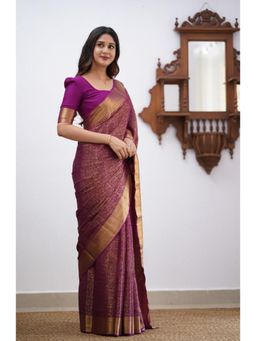 Lush Glam - Purple Zari Poly Silk Border Saree with Unstitched Blouse