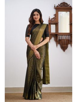 Lush Glam - Black Zari Poly Silk Border Saree with Unstitched Blouse