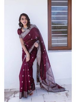 Lush Glam - Purple Zari Poly Silk Border Saree with Unstitched Blouse