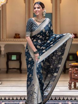 Lush Glam - Green Poly Silk Border Saree with Unstitched Blouse