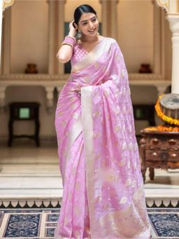 Lush Glam - Pink Poly Silk Border Saree with Unstitched Blouse