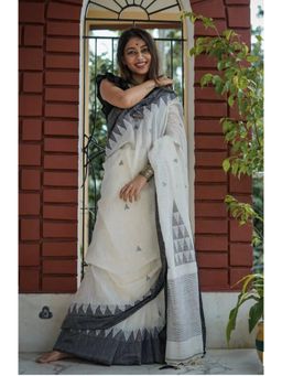 Lush Glam - White Poly Silk Border Saree with Unstitched Blouse