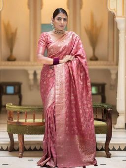 Lush Glam - Mauve Zari Poly Silk Border Saree with Unstitched Blouse