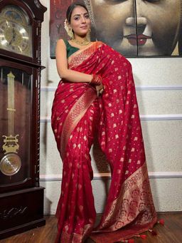 Lush Glam - Pink Poly Silk Border Saree with Unstitched Blouse