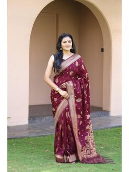 Lush Glam - Maroon Poly Silk Border Saree with Unstitched Blouse