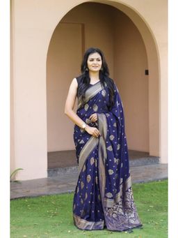 Lush Glam - Blue Poly Silk Border Saree with Unstitched Blouse