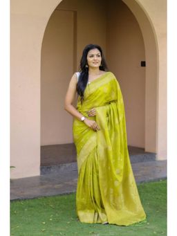 Lush Glam - Green Poly Silk Border Saree with Unstitched Blouse
