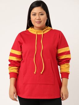 theRebelinme - Plus Size Womens Red & Mustard Solid Color Block Hoodie