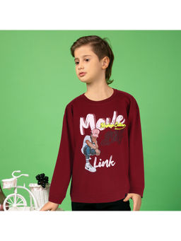 MASHUP - Boys Maroon Printed Perfection The Ultimate T-Shirt