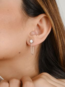 METALM - Diamond Dainty Chain Studs Earrings in 925 Silver