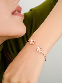 METALM - Floral Charm Kada In Rose Gold Finish