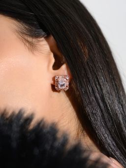 METALM - Emerald Cut Silver Cz Diamond Earrings For Women