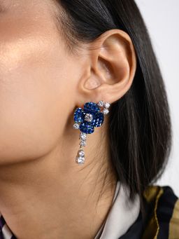 METALM - 925 Silver Blue Flower Dangle Earrings