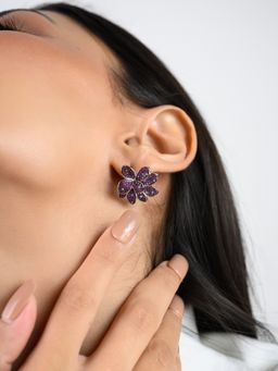 METALM - 925 Silver Pink Blooming Flower Earrings