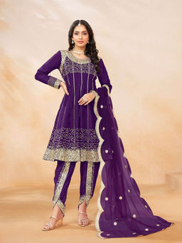 Odette - Purple Art Silk Embellished Semi Stitched Kurta for Women