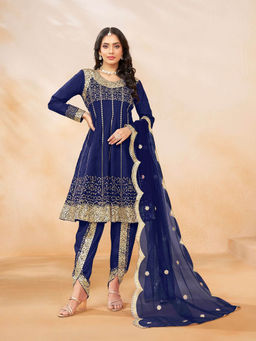 Odette - Navy Blue Art Silk Embellished Semi Stitched Kurta for Women