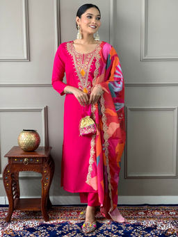 BLACK SCISSOR - Chanderi Viscose Fabric Embroidered Kurta with Bottom and Dupatta (Set of 3)