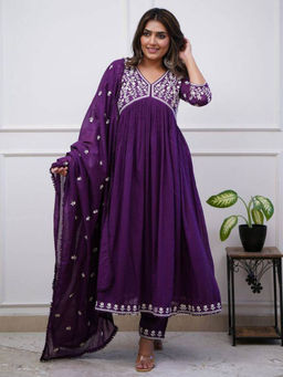 BLACK SCISSOR - Silk Fabric Embroidered Kurta with Bottom and Dupatta (Set of 3)