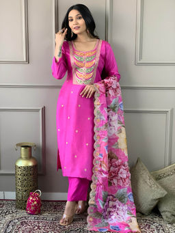BLACK SCISSOR - Chanderi Viscose Fabric Embroidered Kurta with Bottom and Dupatta (Set of 3)
