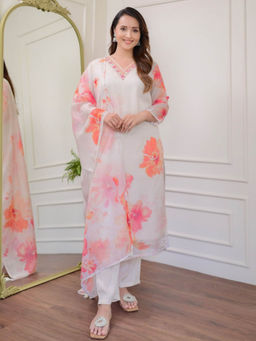 BLACK SCISSOR - Organza Fabric Printed Kurta with Bottom and Dupatta (Set of 3)
