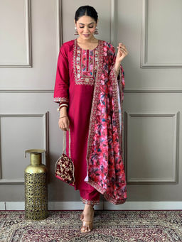 BLACK SCISSOR - Chanderi Viscose Fabric Embroidered Kurta with Bottom and Dupatta (Set of 3)