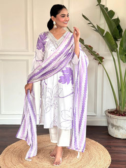 BLACK SCISSOR - Rayon Fabric Printed Kurta with Bottom and Dupatta (Set of 3)