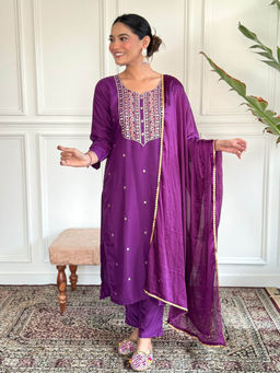 BLACK SCISSOR - Rayon Fabric Embroidered Kurta with Bottom and Dupatta (Set of 3)