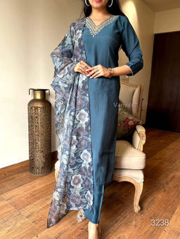 BLACK SCISSOR - Chanderi Viscose Fabric Embroidered Kurta with Bottom and Dupatta (Set of 3)