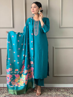 BLACK SCISSOR - Chanderi Viscose Fabric Embroidered Kurta with Bottom and Dupatta (Set of 3)