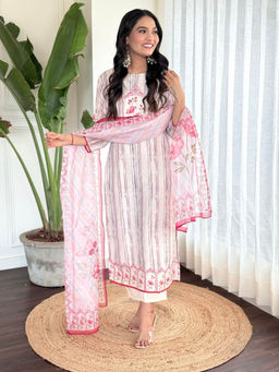 BLACK SCISSOR - Muslin Fabric Boat Neck Printed Kurta with Bottom and Dupatta (Set of 3)