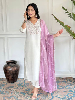 BLACK SCISSOR - Chanderi Fabric Embroidered Kurta with Bottom and Dupatta (Set of 3)