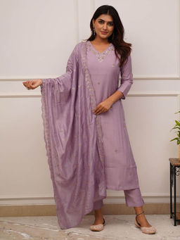 BLACK SCISSOR - Chanderi Viscose Fabric Embroidered Kurta with Bottom and Dupatta (Set of 3)