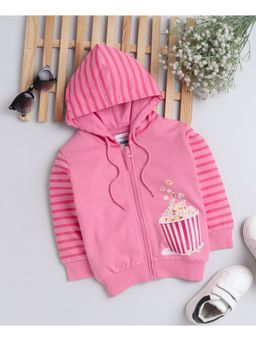 Bumzee - Pink Girls Full Sleeves Hooded Sweatshirt