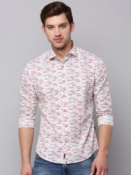 SHOWOFF - Mens Spread Collar Pink Printed Shirt