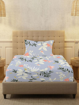 Urban Space - Serene 200 Tc Cotton Bedsheets For Single Bed - Bloom Ray Grey
