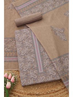 Soch - Womens Beige Crepe Ajrak Dress Material with Hand Embroidery and Bead Details