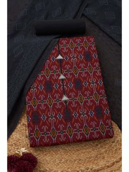 Soch - Womens Maroon Crepe Ajrak Dress Material with Hand Embroidery and Bead Details
