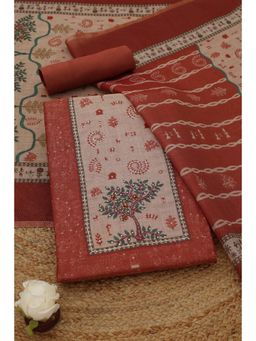 Soch - Womens Rust Desert Storm Floral Dress Material with Machine Embroidery