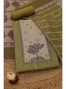 Soch - Womens Green Desert Storm Botanical Dress Material with Machine Embroidery
