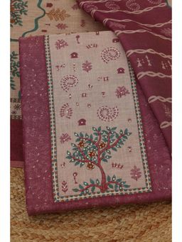 Soch - Womens Lavender Desert Storm Botanical Dress Material with Machine Embroidery