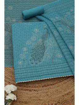 Soch - Womens Blue Desert Storm Botanical Dress Material with Machine Embroidery