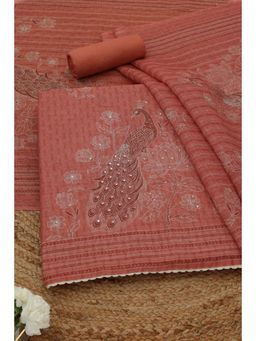 Soch - Womens Peach Desert Storm Botanical Dress Material with Machine Embroidery
