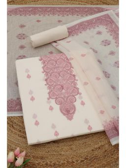 Soch - Womens Onion Pink Linen Dress Material with Ethnic Motifs Beads