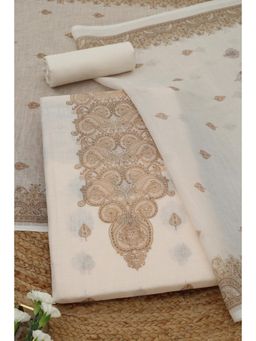 Soch - Womens Earth Linen Dress Material with Ethnic Motifs Beads