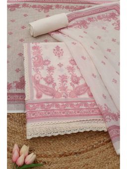Soch - Womens Pink Linen Dress Material with Botanical Beads