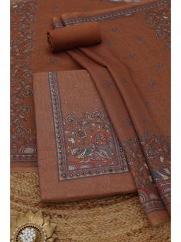 Soch - Womens Earth Linen Shimmer Dress Material with Botanical Sequins