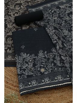Soch - Womens Black Linen Dress Material with Floral Print Sequins