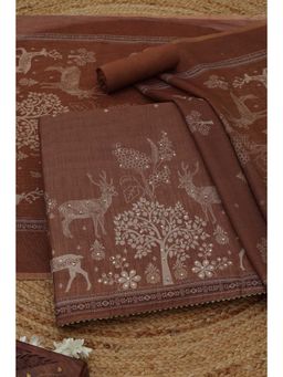 Soch - Womens Earth Linen Shimmer Dress Material with Botanical Sequins