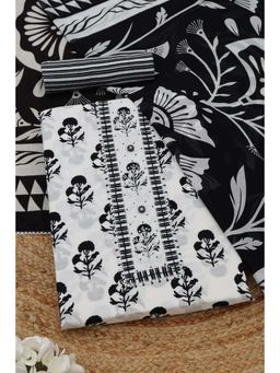 Soch - Womens White Cotton Dress Material with Botanical Cutdana