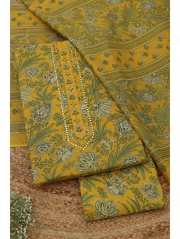 Soch - Womens Green Cotton Dress Material with Botanical Faux Mirror